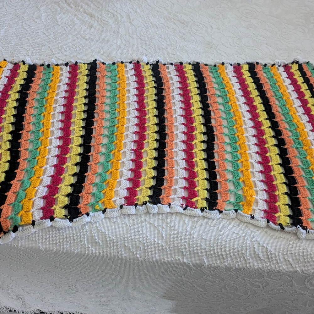 Colorful Striped handmade Crochet Throw Or Table Runner